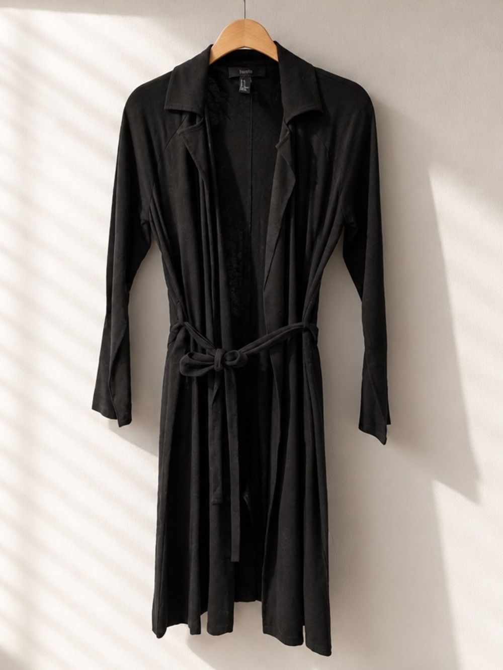 Forever 21 Black Rayon Open Front Belted Duster Cardigan Size S | Dark Academia